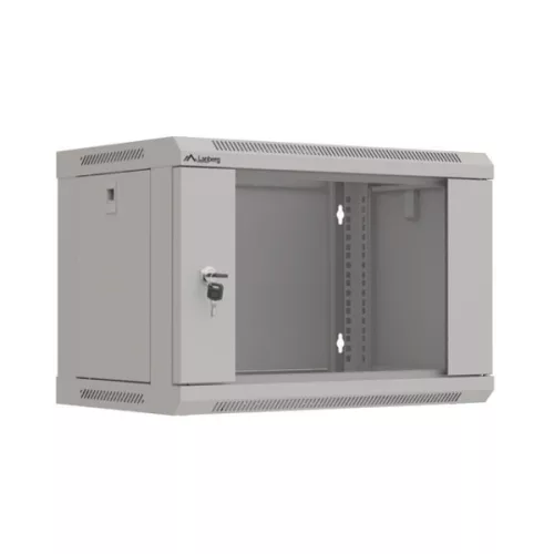 Lanberg WF03-5306-10S 19 6U SZÉL:540mm MÉLY:350mm MAG:370mm lapraszerelt üvegajtós szürke fali rack szekrény