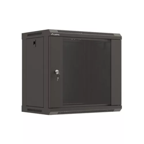 Lanberg WF03-5309-10B 19 9U SZÉL:540mm MÉLY:350mm MAG:500mm lapraszerelt üvegajtós fekete fali rack szekrény
