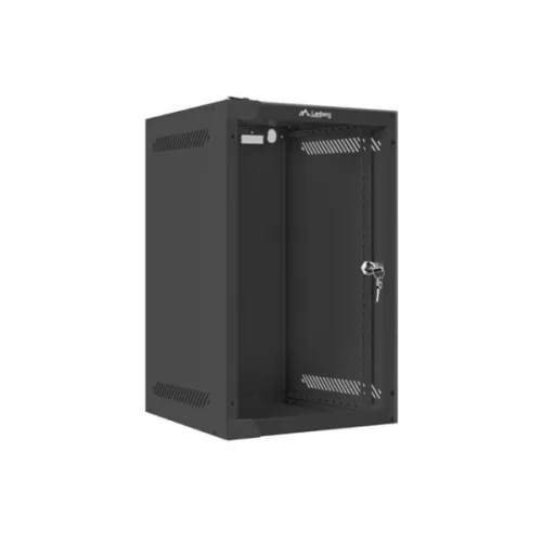 Lanberg WF10-2309-10B 10 9U SZÉL:280mm MÉLY:310mm MAG:469mm lapraszerelt üvegajtós fekete fali rack szekrény