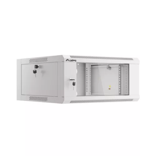 Lanberg WFFA-5604-10S 19 4U SZÉL:570mm MÉLY:600mm MAG:277mm lapraszerelt üvegajtós szürke fali rack szekrény
