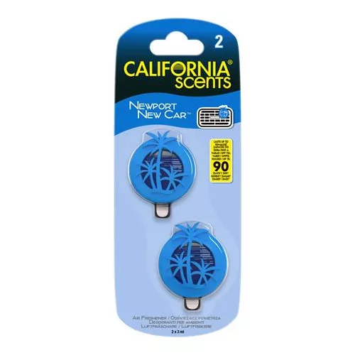 Autóillatosító, mini diffúzer, 2*3 ml, CALIFORNIA SCENTS "Newport New Car"