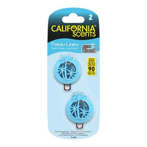 Autóillatosító, mini diffúzer, 2*3 ml, CALIFORNIA SCENTS "Fresh Linen"