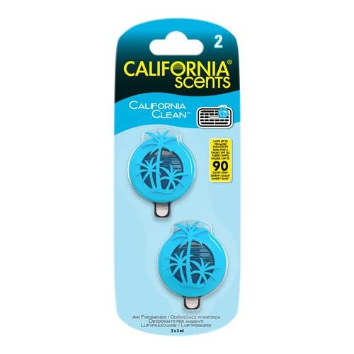 Autóillatosító, mini diffúzer, 2*3 ml, CALIFORNIA SCENTS "California Clean"