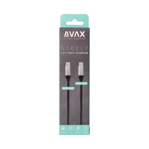 Töltőkábel, USB-C - USB-C, 60W, 1,5 m, AVAX "CB302G", acélszürke