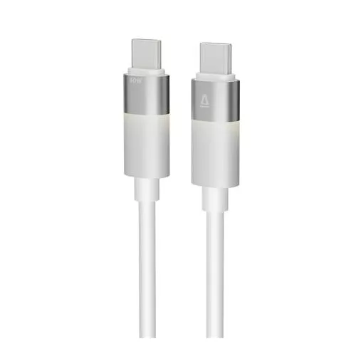 Töltőkábel, USB-C - USB-C, 60W, 1 m, AVAX "CB316 Glowy", fehér