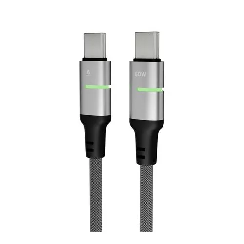Töltőkábel, USB-C - USB-C, 60W, 2 m, AVAX "CB632 Steely LED", fekete