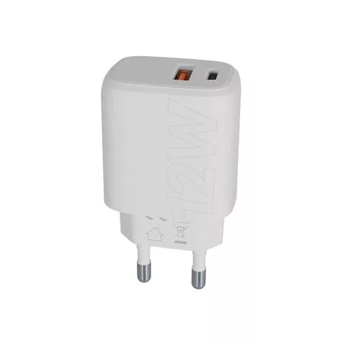 Hálózati töltő, USB-A + USB-C, 12W, AVAX "CH312W Speedy", fehér