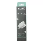 Hálózati töltő, GaN, USB-A + USB-C, AVAX "CH360 Speedy", fehér