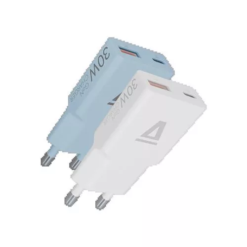 Hálózati töltő, GaN, USB-A + USB-C, AVAX "CH6411 Nano Slim", 2 db, fehér + világoskék