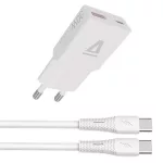 Hálózati töltő + USB-C - USB-C kábel, 1,5 m,  AVAX "CH6413", fehér