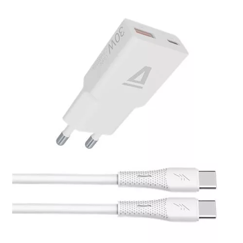 Hálózati töltő + USB-C - USB-C kábel, 1,5 m,  AVAX "CH6413", fehér