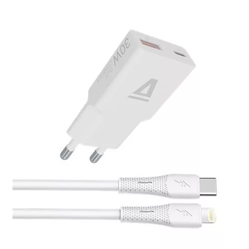 Hálózati töltő + USB-C - Lightning (Apple) kábel,  AVAX "CH6414", fehér