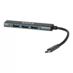 USB-C elosztó-HUB, 4 port, USB 3.0, AVAX "HB601", fekete