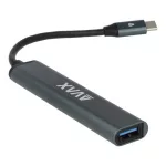 USB-C elosztó-HUB, 4 port, USB 3.0, AVAX "HB601", fekete
