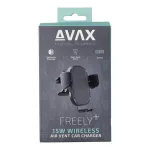 Autós töltő, vezeték nélküli, szellőzőrácsra, AVAX "WH600 Freely+", fekete