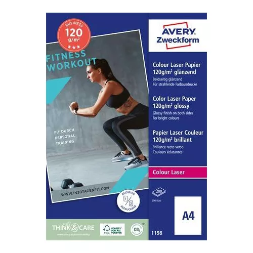 Fotópapír, lézer, A4, 120 g, fényes, kétoldalas, AVERY ZWECKFORM