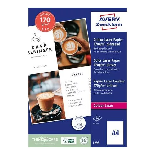 Fotópapír, lézer, A4, 170 g, fényes, kétoldalas, AVERY ZWECKFORM