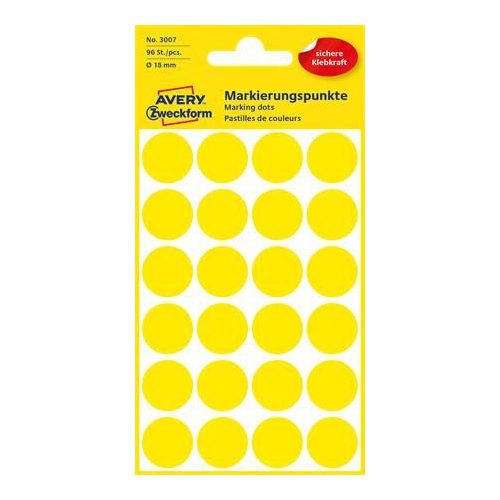 Etikett, 18 mm, kör, AVERY ZWECKFORM, sárga, 96 etikett/csomag