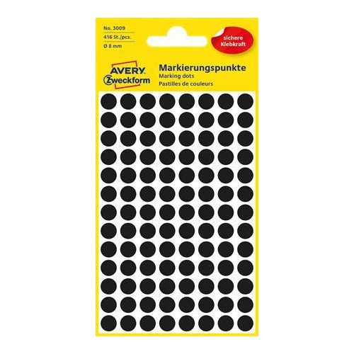 Etikett, 8 mm, kör, AVERY ZWECKFORM, fekete, 416 etikett/csomag