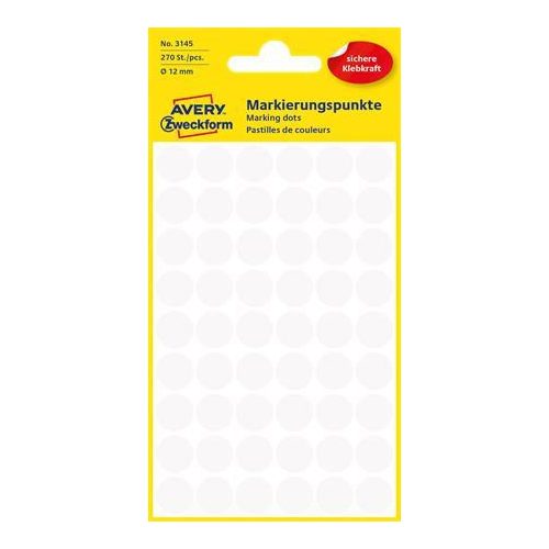 Etikett, 12 mm, kör, AVERY ZWECKFORM, fehér, 270 etikett/csomag