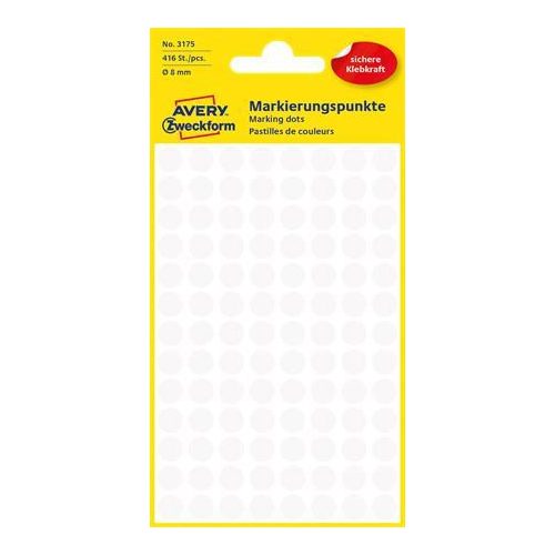 Etikett, 8 mm, kör, AVERY ZWECKFORM, fehér, 416 etikett/csomag