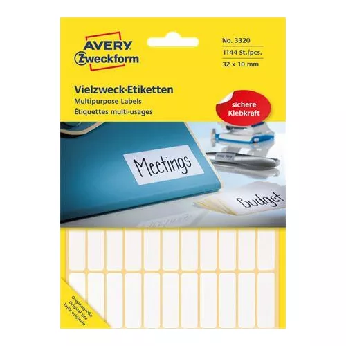 Etikett, 32x10 mm, kézzel írható, kerekített sarkú, AVERY ZWECKFORM, 1144 etikett/csomag