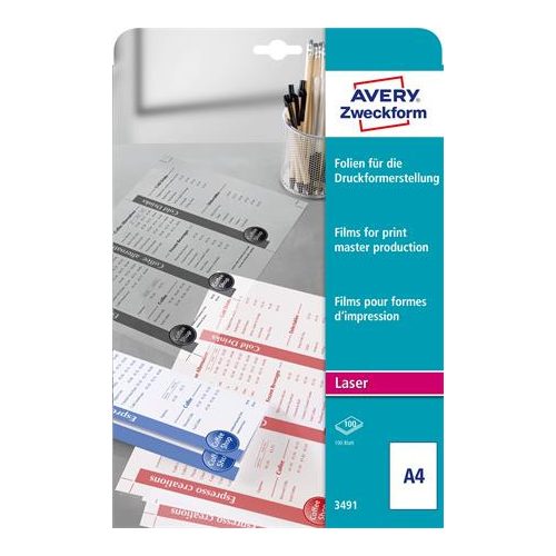 Fólia, matt, nyomólemezhez, A4, lézernyomtatóba, AVERY ZWECKFORM