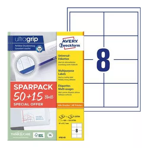 Etikett, univerzális, 97x67,7 mm, AVERY ZWECKFORM, "Sparpack", 520 etikett/csomag
