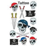 Matrica, tetoválás, 1 ív, 76x120 mm, AVERY ZWECKFORM, "Z-Desing No.56632", kalóz halálfejek kardokkal