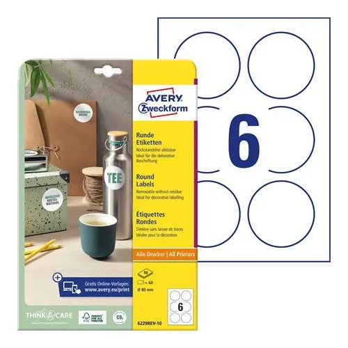 Etikett, 80 mm, kör, eltávolítható, AVERY ZWECKFORM, 60 etikett/csomag