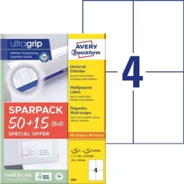   Etikett, univerzális, 105x148 mm, AVERY ZWECKFORM, "Sparpack", 260 etikett/csomag