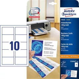   Névjegykártya, 85x54 mm, 185 g, mikroperforált, AVERY ZWECKFORM, 100 db/csomag