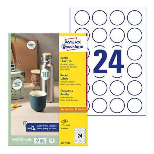 Etikett, univerzális, 40 mm, kör, AVERY ZWECKFORM, 2400 etikett/csomag
