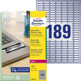   Etikett, 25,4x10 mm, poliészter, időjárásálló, AVERY ZWECKFORM, ezüst, 3780 etikett/csomag