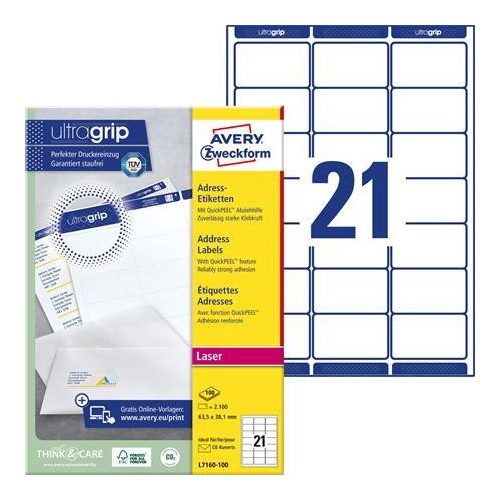 Etikett, univerzális, 63,5x38,1 mm, kerekített sarkú, AVERY ZWECKFORM, 2100 etikett/csomag