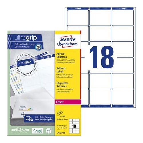 Etikett, univerzális, 63,5x46,6 mm, kerekített sarkú, AVERY ZWECKFORM, 1800 etikett/csomag