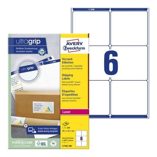 Etikett, univerzális, 99,1x93,1 mm, kerekített sarkú, AVERY ZWECKFORM, 600 etikett/csomag