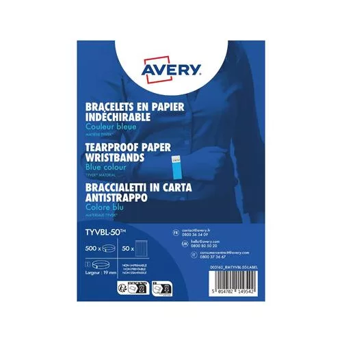 Karszalag, szakadásbiztos, 265x19 mm, AVERY ZWECKFORM "Tyvek", kék