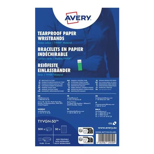 Karszalag, szakadásbiztos, 265x19 mm,  AVERY ZWECKFORM "Tyvek", zöld