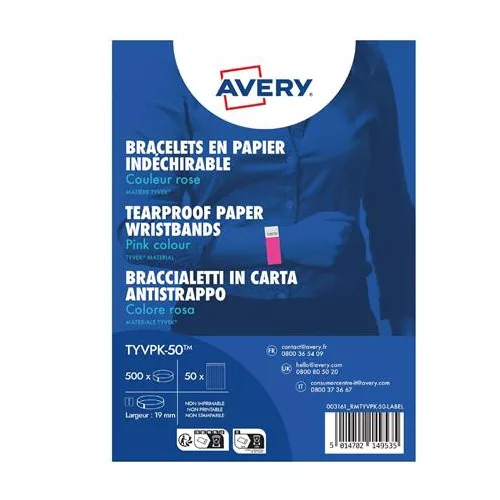 Karszalag, szakadásbiztos, 265x19 mm, AVERY ZWECKFORM "Tyvek", rózsaszín
