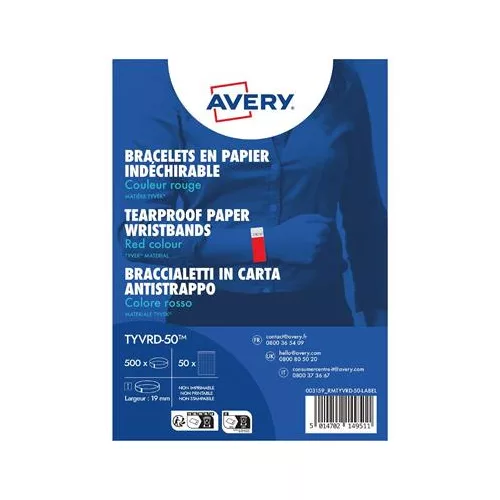 Karszalag, szakadásbiztos, 265x19 mm, AVERY ZWECKFORM "Tyvek", piros