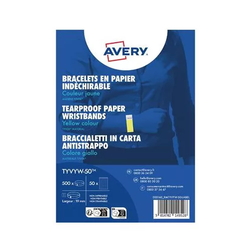 Karszalag, szakadásbiztos, 265x19 mm, AVERY ZWECKFORM "Tyvek", sárga