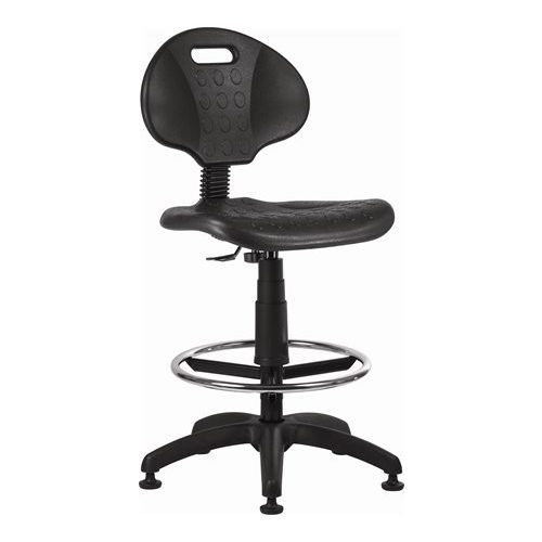 Munkaszék, háttámlás, műanyag ülőfelület,lábtartógyűrűvel, tappanccsal "1290", fekete