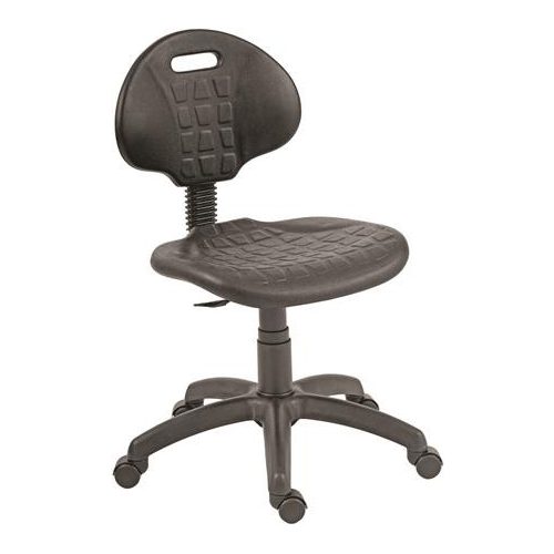 Munkaszék, gázliftes, háttámlás, műanyag ülőfelület és támla, fékező görgőkkel "1290", fekete