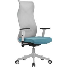   Irodai forgószék, világosszürke hálós háttámla, türkizkék ülőlap, fehér műanyag lábkereszt, "Avalon"