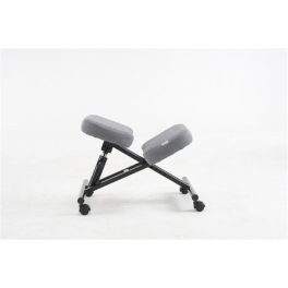   Térdeplőszék, gázliftes, szürke szövetborítás, fekete fém váz
