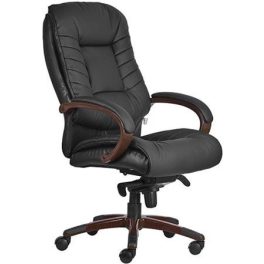   Főnöki szék, valódi bőr kárpitborítás, festett, fa utánzatú műanyag lábkereszt, "Buffalo HX", fekete