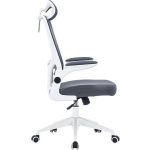 Irodai forgószék, szürke hálós háttámla, szürke szövetborítás, fehér műanyag váz és lábkererszt, "Mulberry"