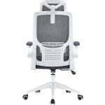 Irodai forgószék, szürke hálós háttámla, szürke szövetborítás, fehér műanyag váz és lábkererszt, "Mulberry"