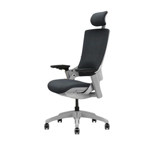 Irodai forgószék, feszített szövet háttámla, fekete szövet ülőlap, szürke műanyag váz és lábkereszt, "Wellington"